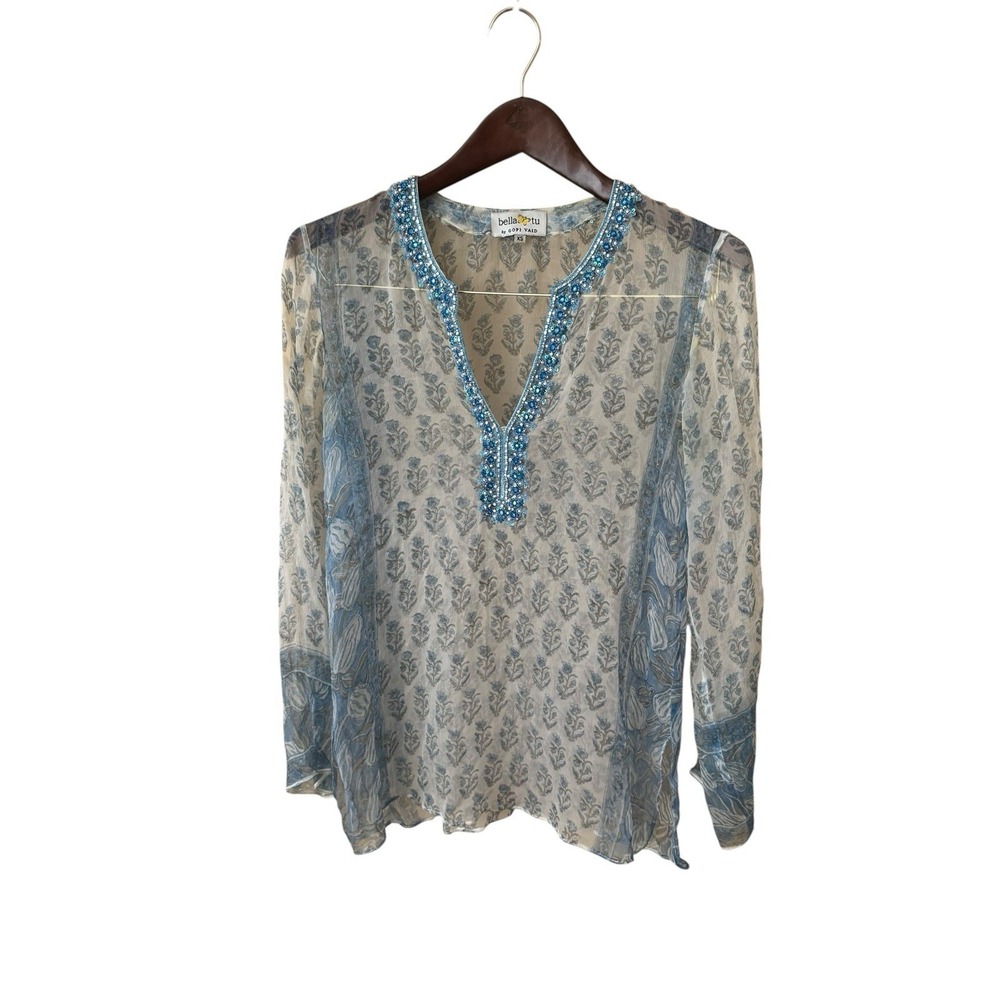 Bella Tu Embellished Sheer Chiffon Tunic‎ Top Size XS